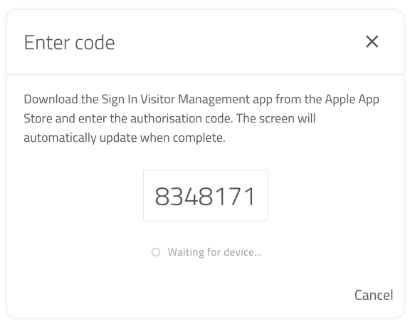Device authorisation code modal on the Sign In App portal